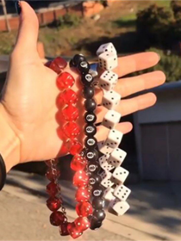 Acrylic Bead Necklace Black Color 8 Ball Choker Creative Dice Charm Necklace For Women Hip Hop Jewelry