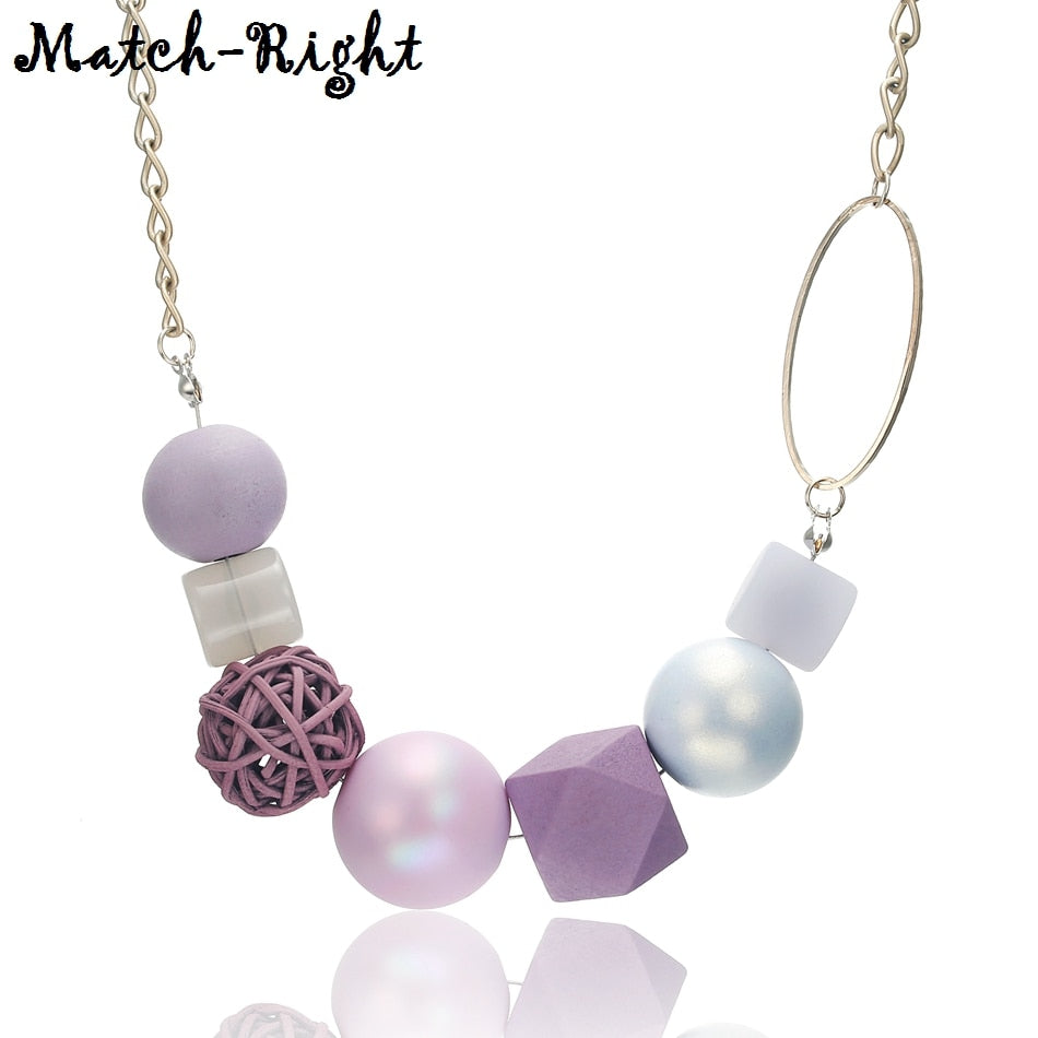 Acrylic Beads Necklace for Women Geometric Wood Necklaces & Pendants Statement Collar Women's  Jewelry for Gifts MX064