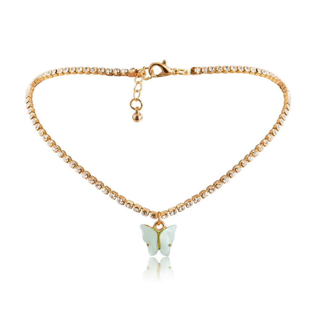 Acrylic Butterfly Choker Necklace Rhinestone Chain White Black Color Simple Clavicle Necklace Animal Korean Jewelry чокер