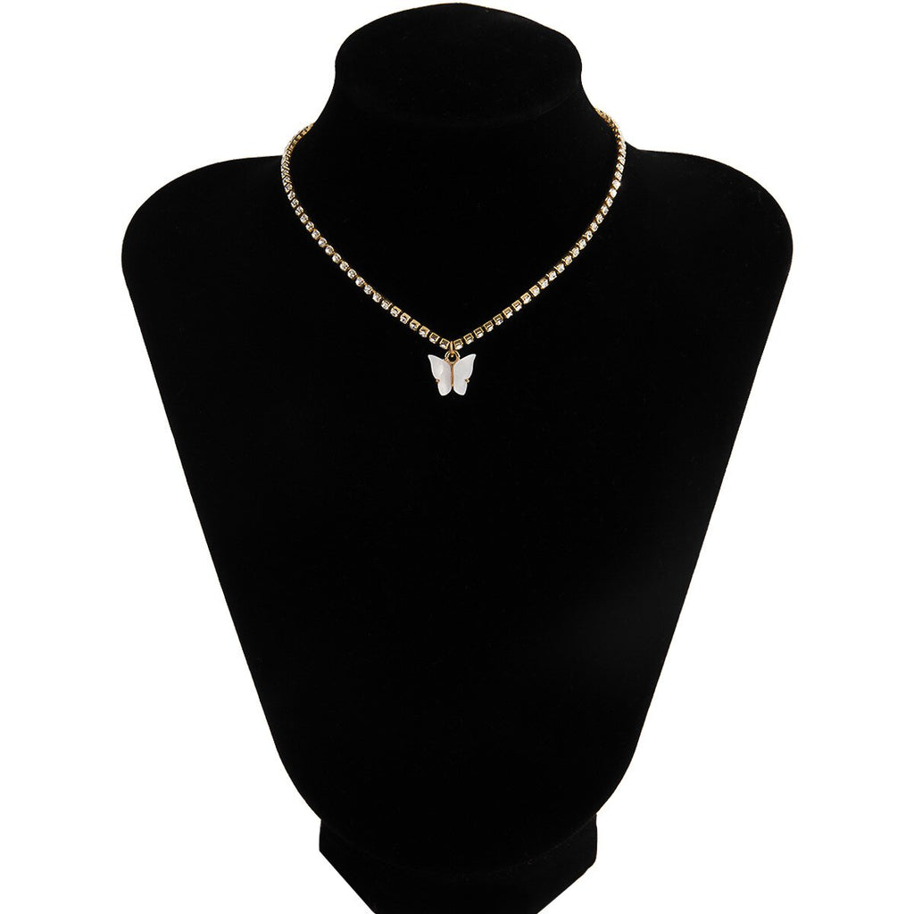 Acrylic Butterfly Choker Necklace Rhinestone Chain White Black Color Simple Clavicle Necklace Animal Korean Jewelry чокер
