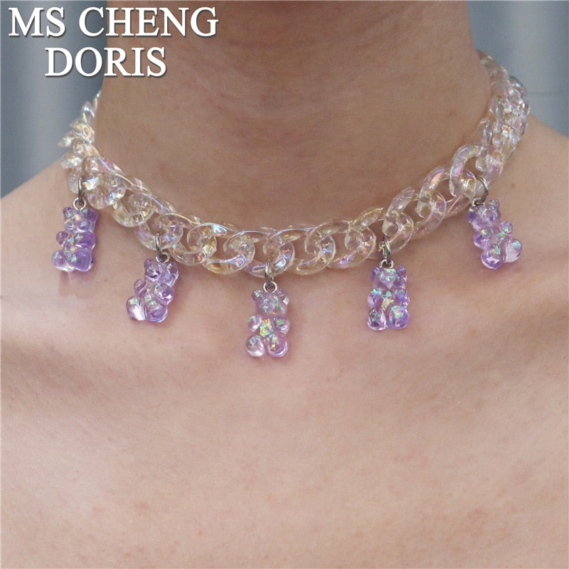 Acrylic Chain Necklace Bohemian Summer Plastic Clear Chain Collar Necklaces & Pendants Women Jewelry Drop Shipping