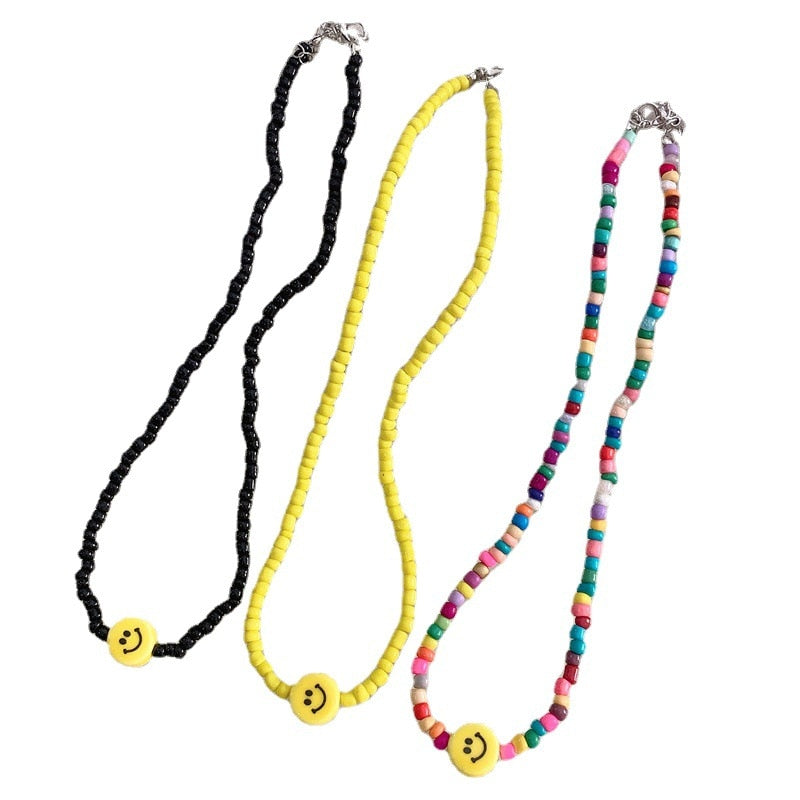 Acrylic Smile Beads Pendant Short Necklace For Women Sweet Korean Jewelry Ethnic Retro Strand Beaded Chocker Gifts