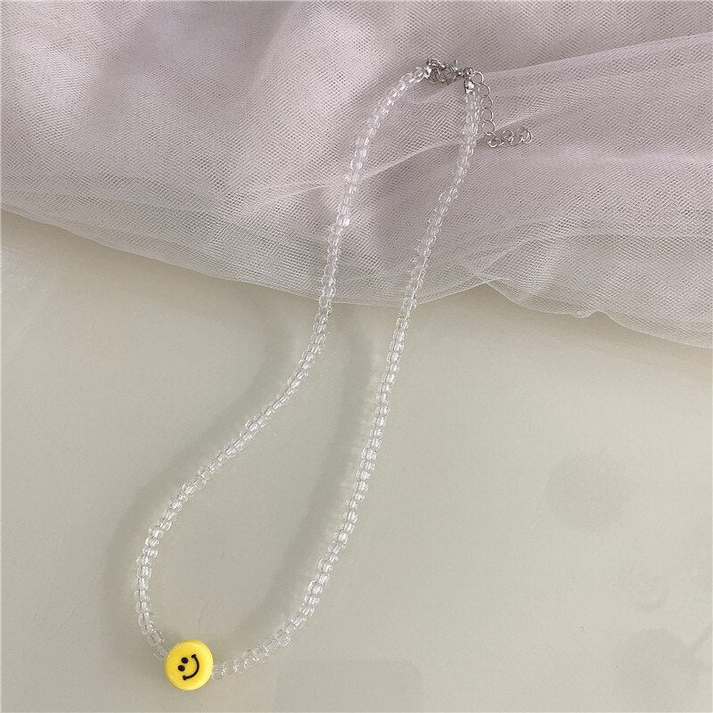 Acrylic Smile Beads Pendant Short Necklace For Women Sweet Korean Jewelry Ethnic Retro Strand Beaded Chocker Gifts