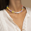 Acrylic Smiley Face Pearl Beads Clavicle Necklace Colorful Geometric Round Choker Necklace for Women Girl Beach Bohemian Jewelry
