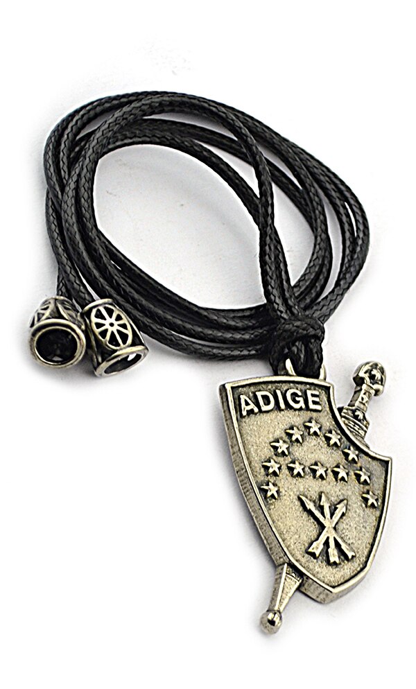 Adige Flag with Wedge Nickel Oxide plated Cord Necklace Caucasian Circassian Traditional