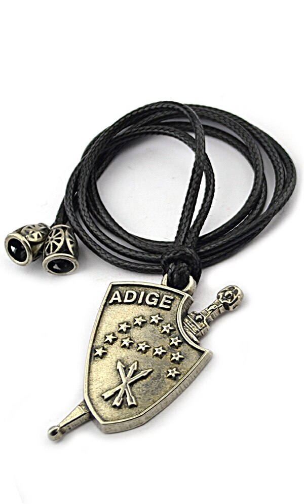 Adige Flag with Wedge Nickel Oxide plated Cord Necklace Caucasian Circassian Traditional