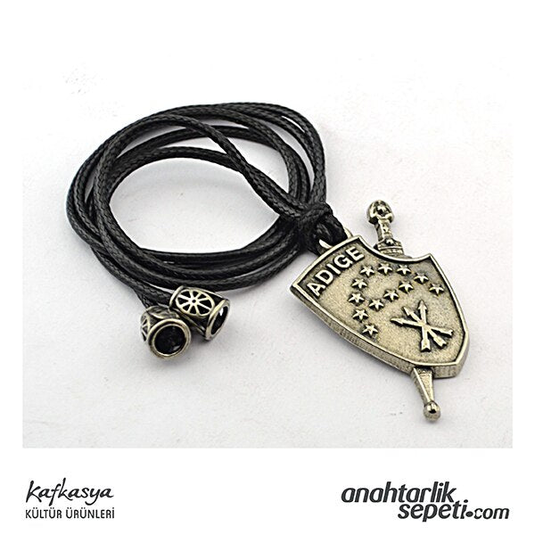 Adige Flag with Wedge Nickel Oxide plated Cord Necklace Caucasian Circassian Traditional