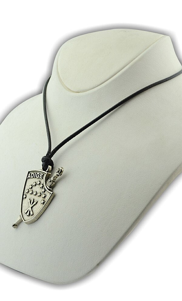 Adige Flag with Wedge Nickel Oxide plated Cord Necklace Caucasian Circassian Traditional