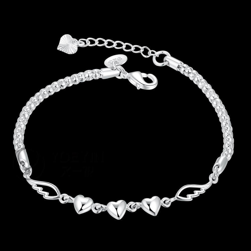 Adjustable 925 Stamp Silver Color Chain Link Angel Wing Heart LOVE Charm Bracelet &amp;Bangle For Women Elegant Jewelry Christmas