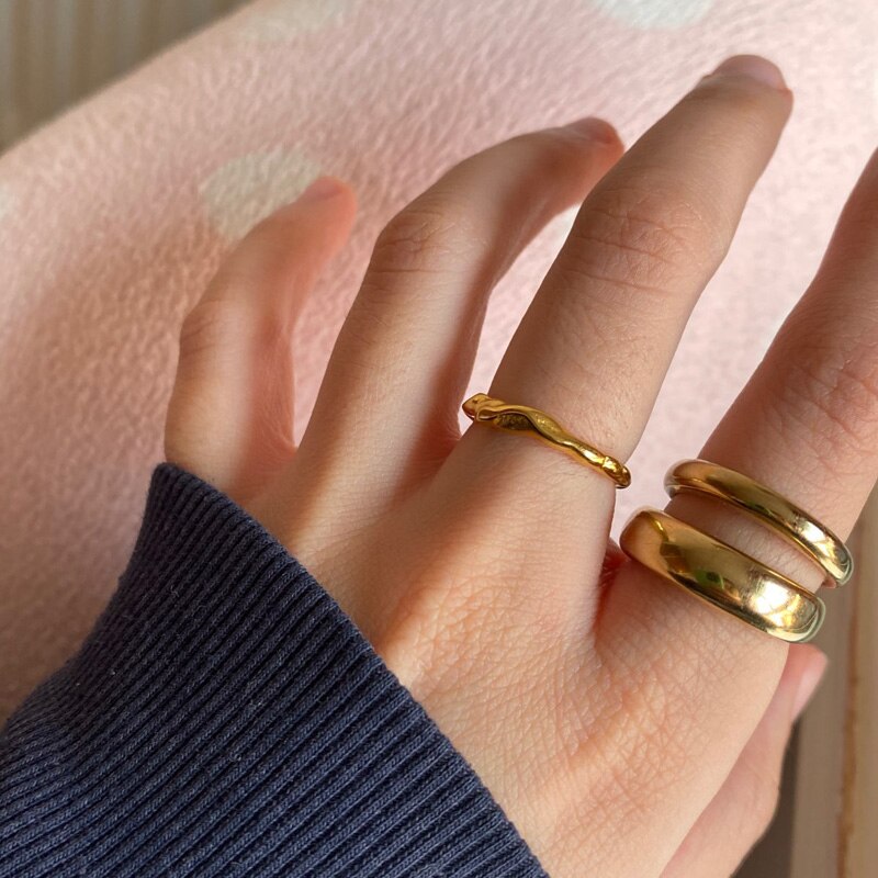 Adjustable Circle Rings for Women Men Vintage Luxury Stainless Steel Gold Color Ring Wedding Couple Jewelry Gift bijoux femme