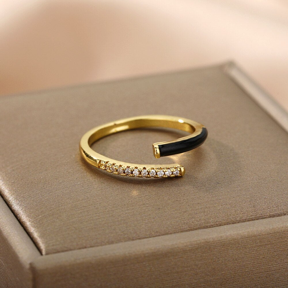 Adjustable Colorful Enamel Rings For Women Stainless Steel Open Finger Ring 2023 Trend Korean Crystal Party Jewelry Gift