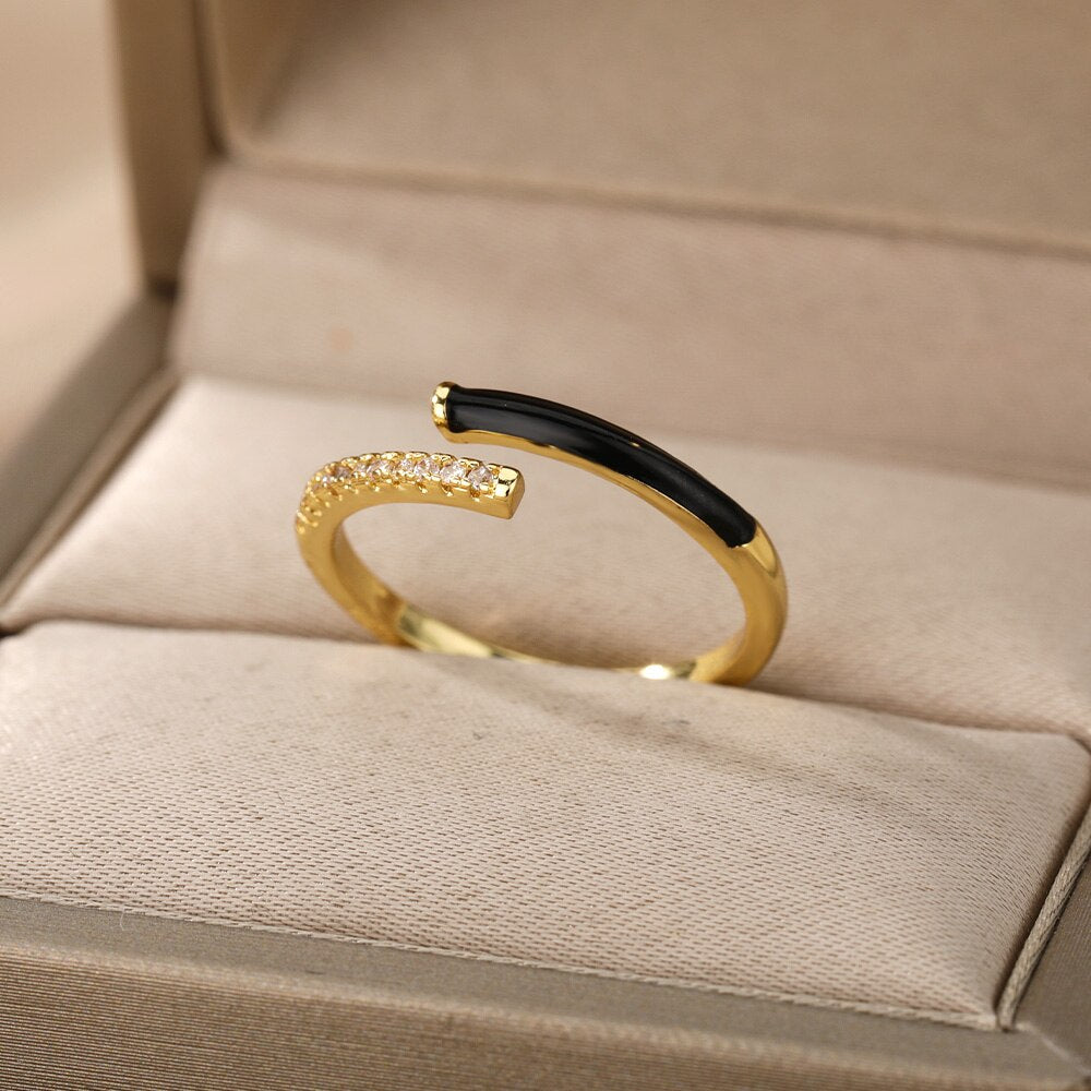 Adjustable Colorful Enamel Rings For Women Stainless Steel Open Finger Ring 2023 Trend Korean Crystal Party Jewelry Gift