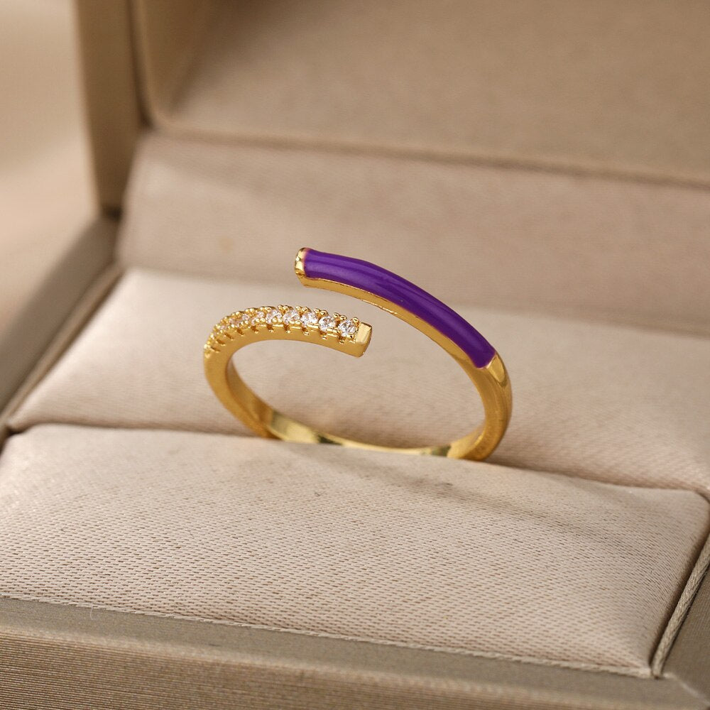 Adjustable Colorful Enamel Rings For Women Stainless Steel Open Finger Ring 2023 Trend Korean Crystal Party Jewelry Gift