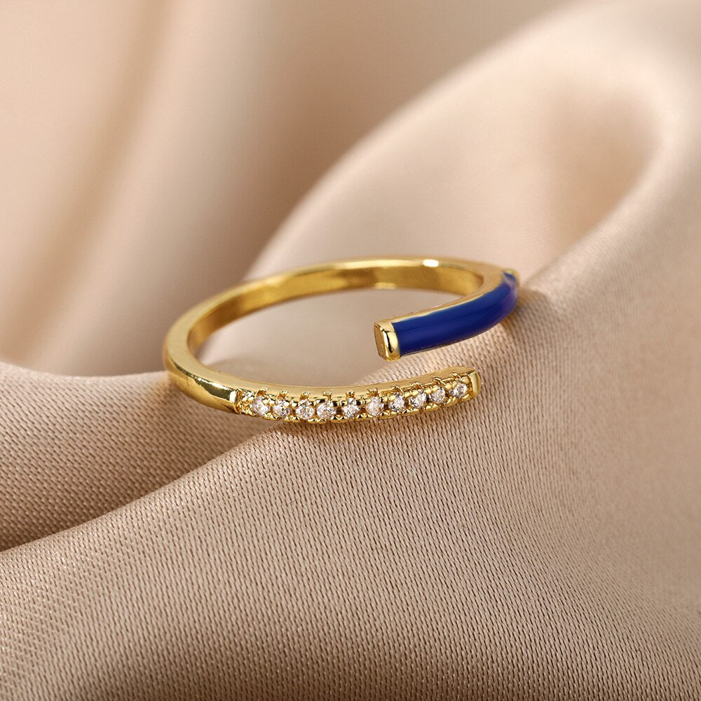 Adjustable Colorful Enamel Rings For Women Stainless Steel Open Finger Ring 2023 Trend Korean Crystal Party Jewelry Gift