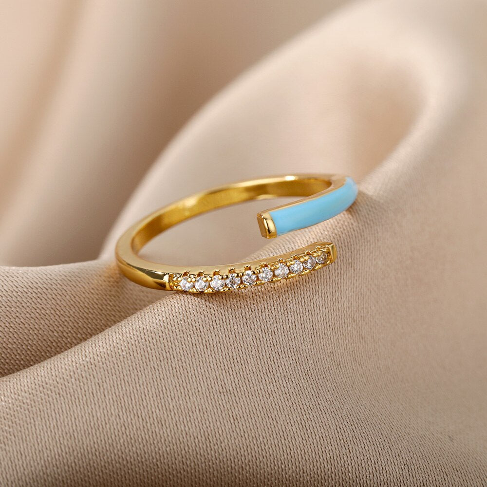 Adjustable Colorful Enamel Rings For Women Stainless Steel Open Finger Ring 2023 Trend Korean Crystal Party Jewelry Gift