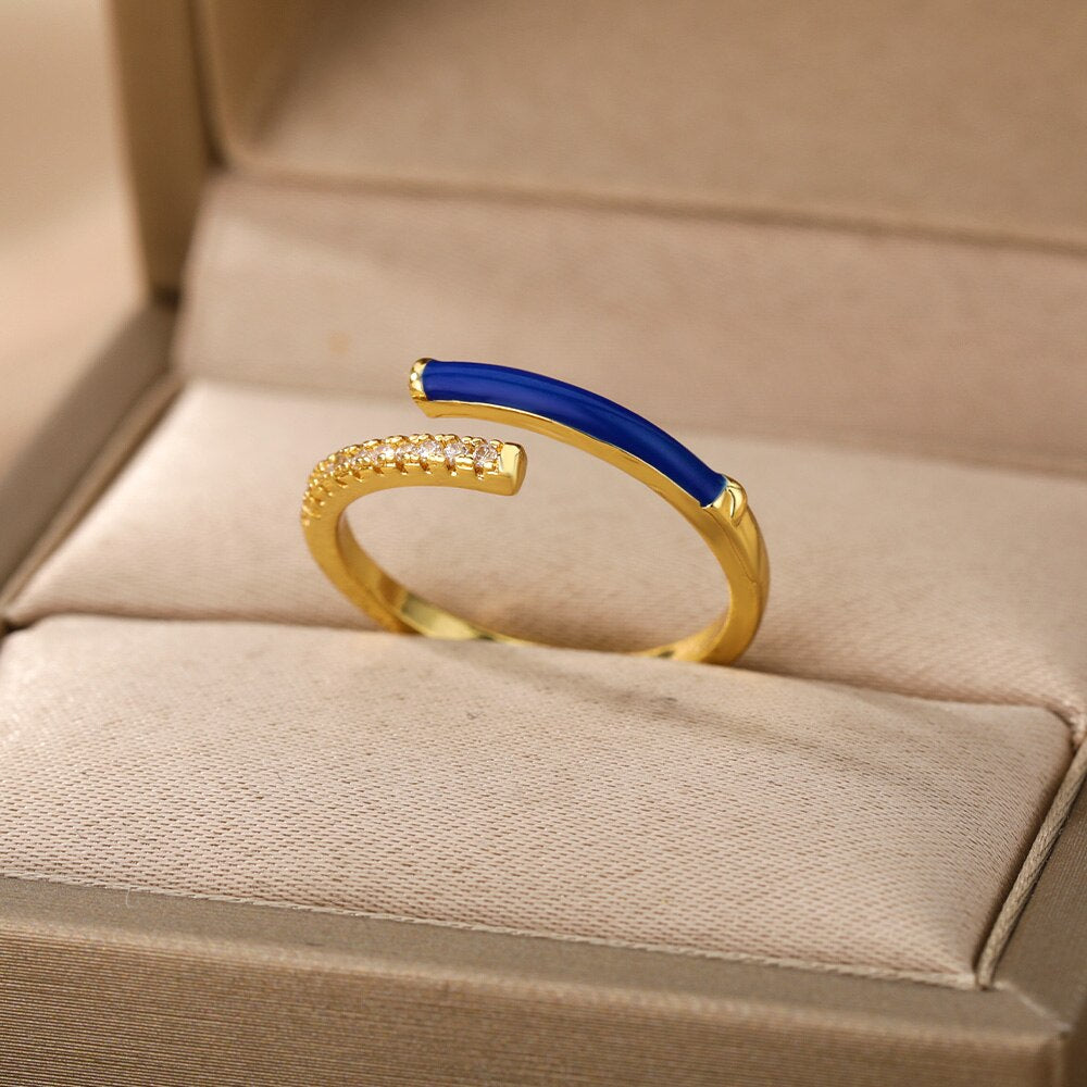 Adjustable Colorful Enamel Rings For Women Stainless Steel Open Finger Ring 2023 Trend Korean Crystal Party Jewelry Gift