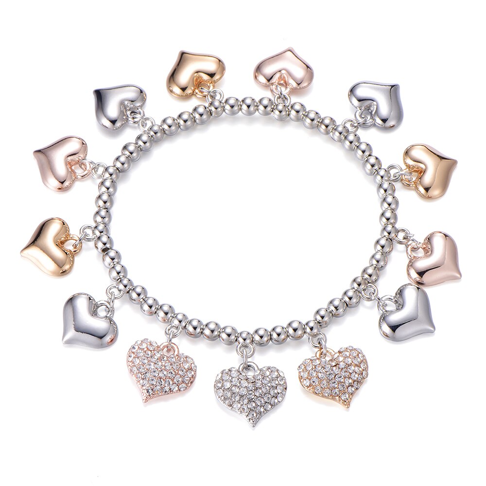 Adjustable Crystal Full Heart Bracelet For Women Mix Silvery Color Beaded Bracelets For Lover Friend 2022 Jewelry