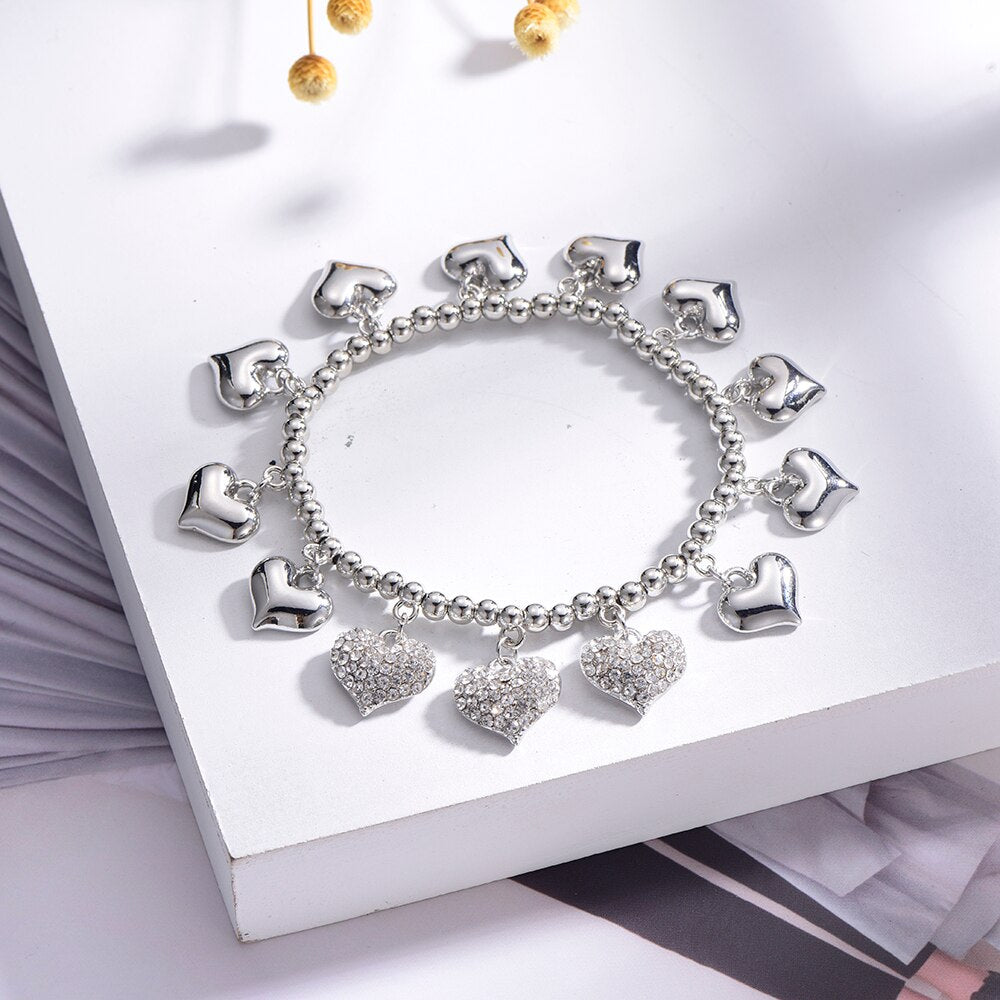 Adjustable Crystal Full Heart Bracelet For Women Mix Silvery Color Beaded Bracelets For Lover Friend 2022 Jewelry
