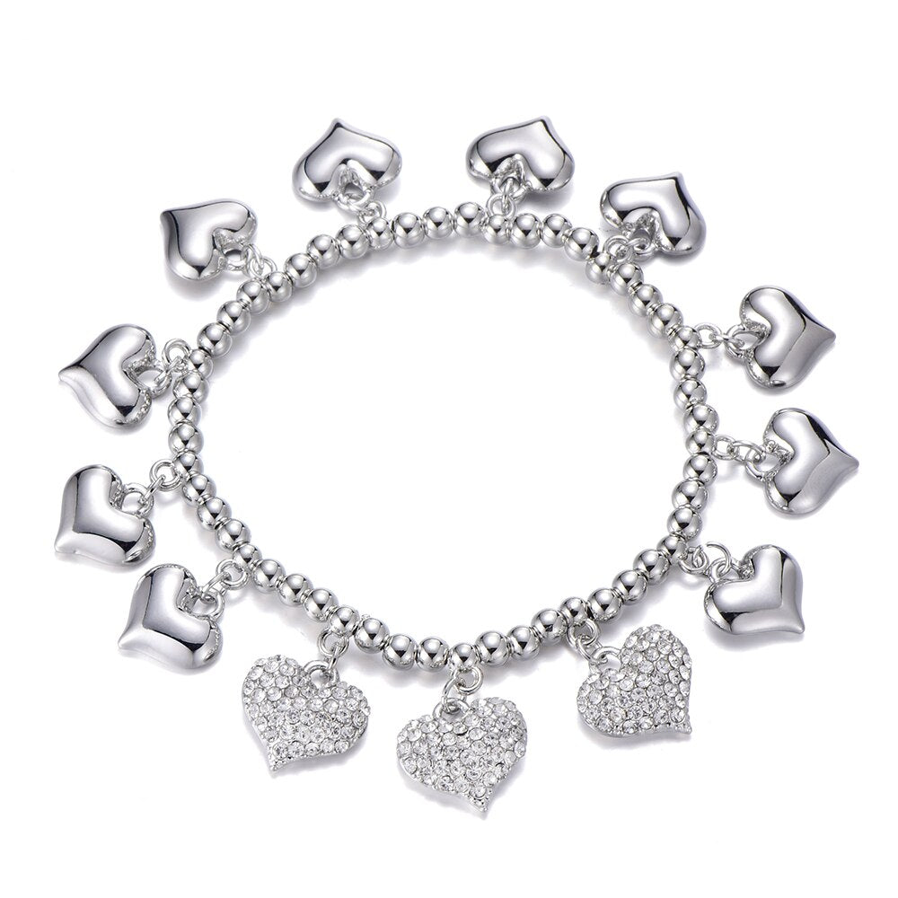 Adjustable Crystal Full Heart Bracelet For Women Mix Silvery Color Beaded Bracelets For Lover Friend 2022 Jewelry
