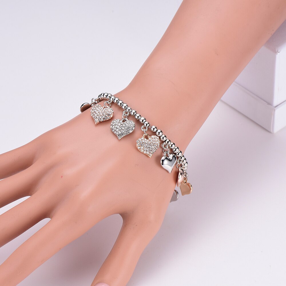Adjustable Crystal Full Heart Bracelet For Women Mix Silvery Color Beaded Bracelets For Lover Friend 2022 Jewelry