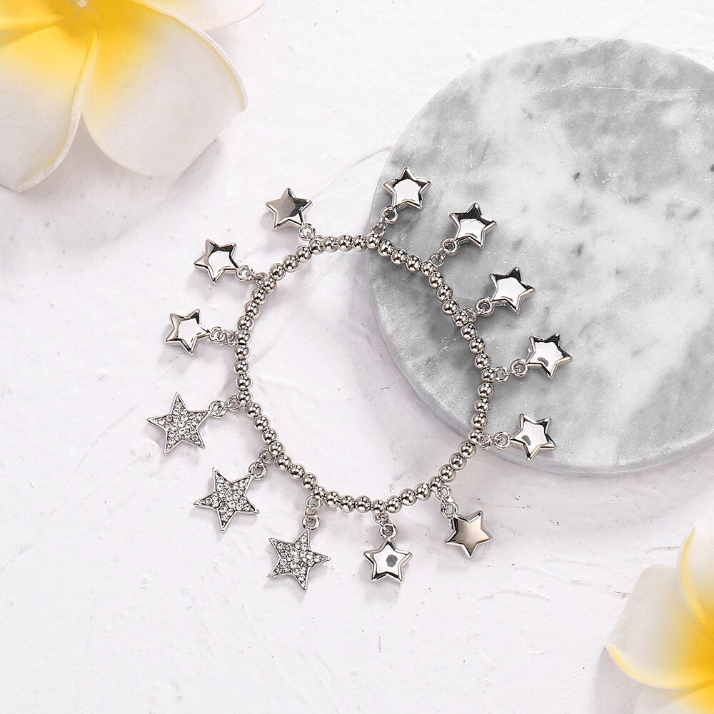 Adjustable Crystal Stars Beads Chain Bracelet For Women Silvery Mix Color Charms Bracelets For Girls 2022 Jewelry