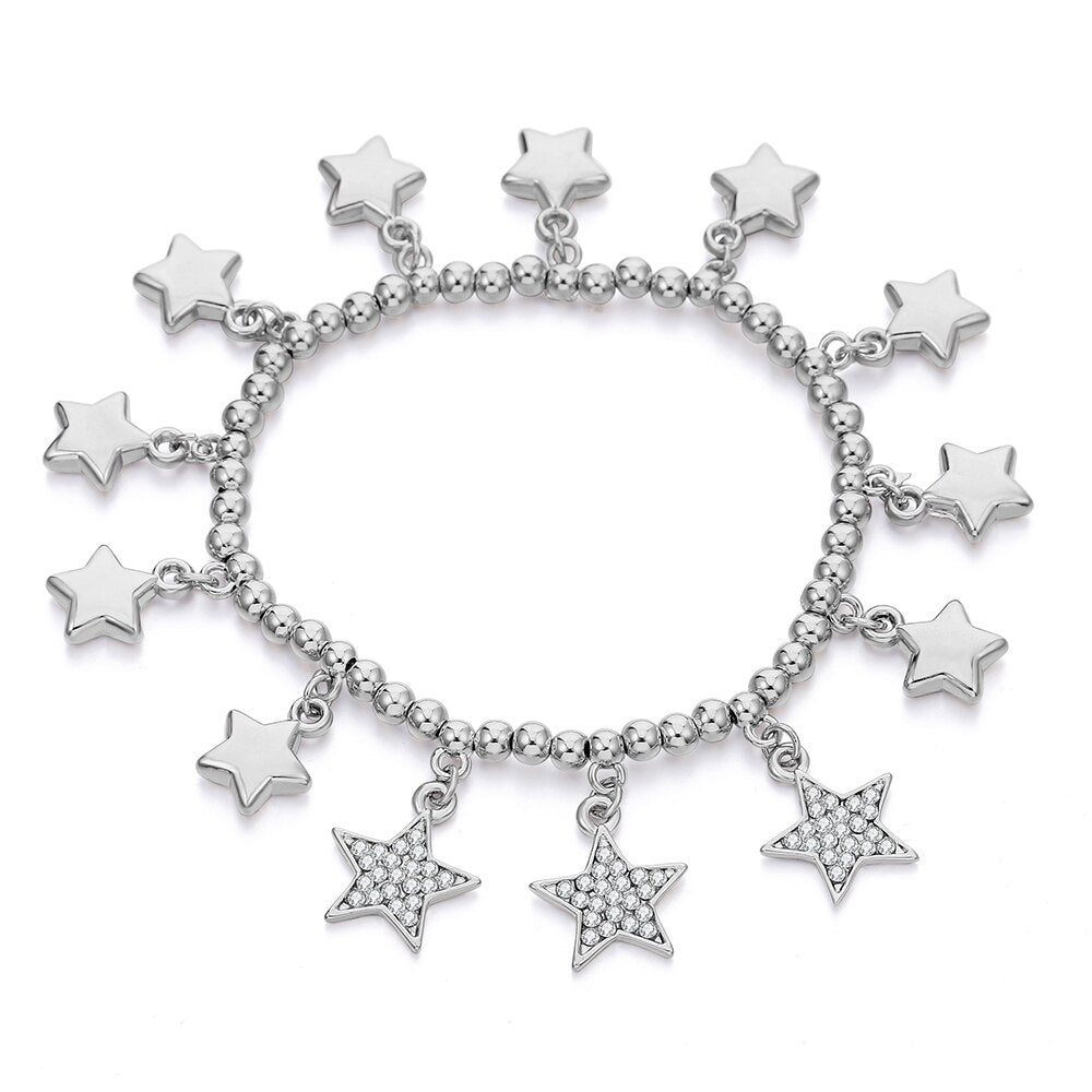 Adjustable Crystal Stars Beads Chain Bracelet For Women Silvery Mix Color Charms Bracelets For Girls 2022 Jewelry