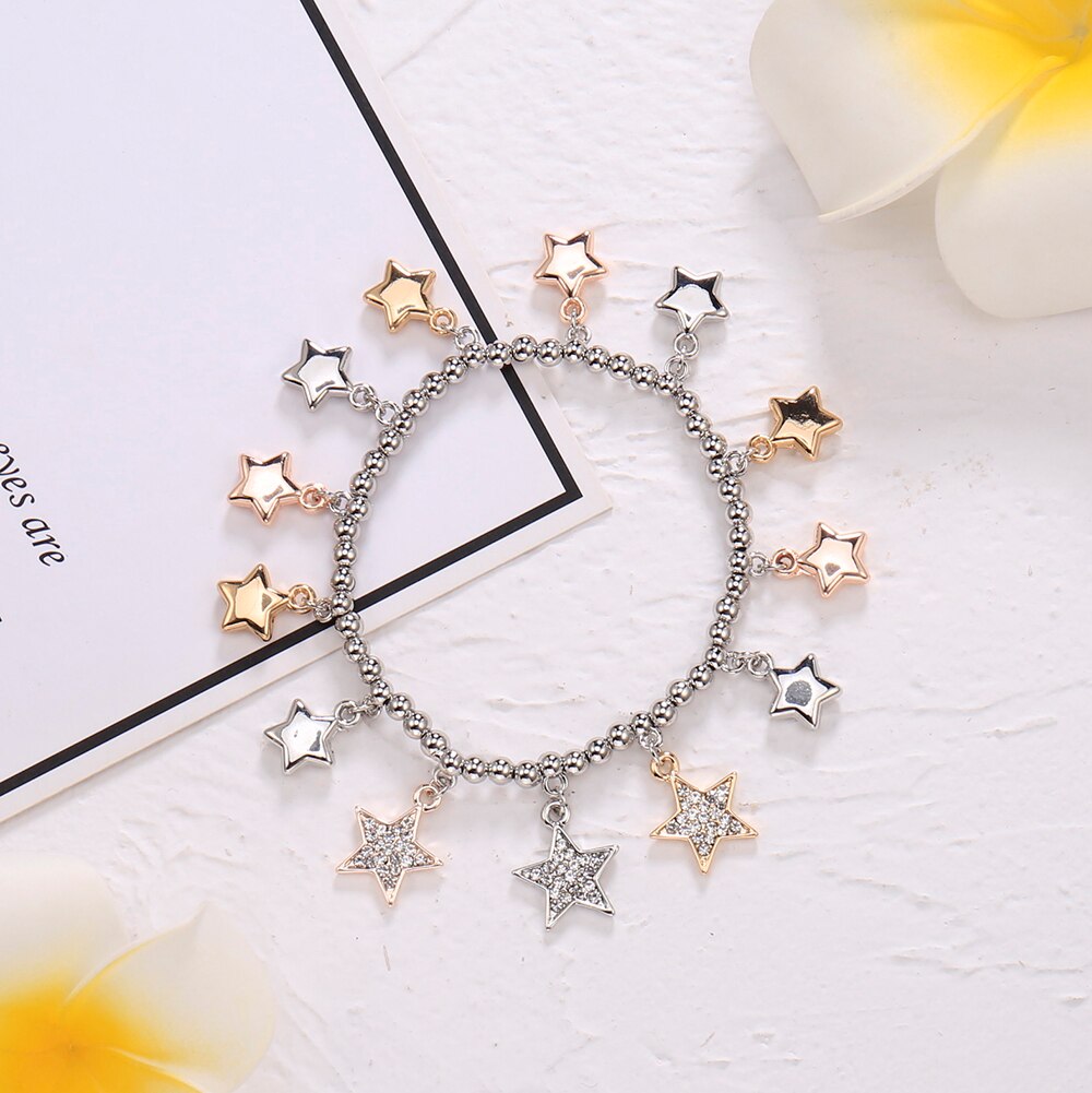 Adjustable Crystal Stars Beads Chain Bracelet For Women Silvery Mix Color Charms Bracelets For Girls 2022 Jewelry