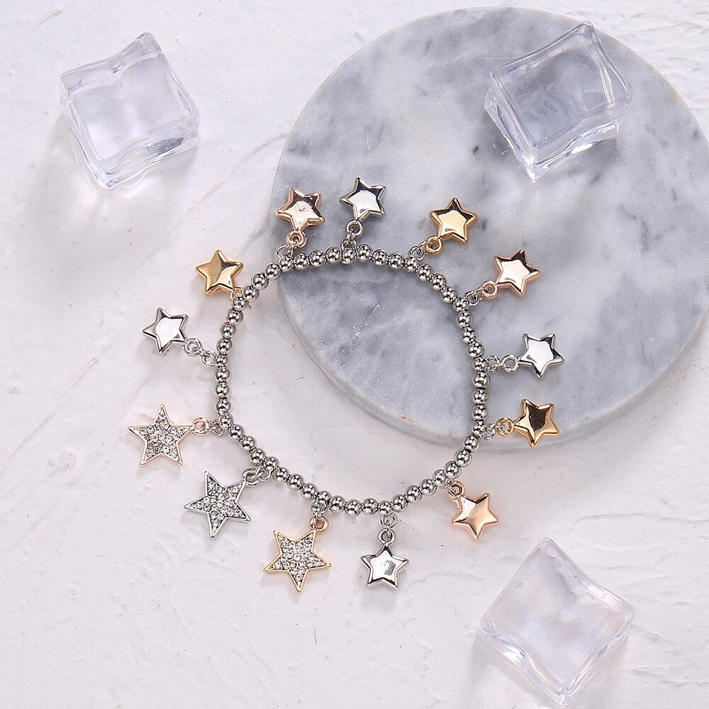 Adjustable Crystal Stars Beads Chain Bracelet For Women Silvery Mix Color Charms Bracelets For Girls 2022 Jewelry