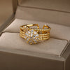 Adjustable Cubic Zirconia Floral Rings For Women Stainless Steel Fancy Gold Color Ring Couple Wedding Jewelry anillos mujer