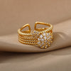 Adjustable Cubic Zirconia Floral Rings For Women Stainless Steel Fancy Gold Color Ring Couple Wedding Jewelry anillos mujer
