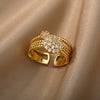 Adjustable Cubic Zirconia Floral Rings For Women Stainless Steel Fancy Gold Color Ring Couple Wedding Jewelry anillos mujer