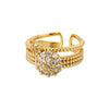 Adjustable Cubic Zirconia Floral Rings For Women Stainless Steel Fancy Gold Color Ring Couple Wedding Jewelry anillos mujer