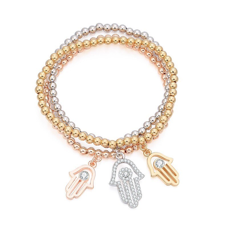 Adjustable Evil Eye Hamsa Fatima Hand Bracelet Antique Silvery Gold Mix Color Alloy Men Women Vintage Punk Beaded Chain Jewelry