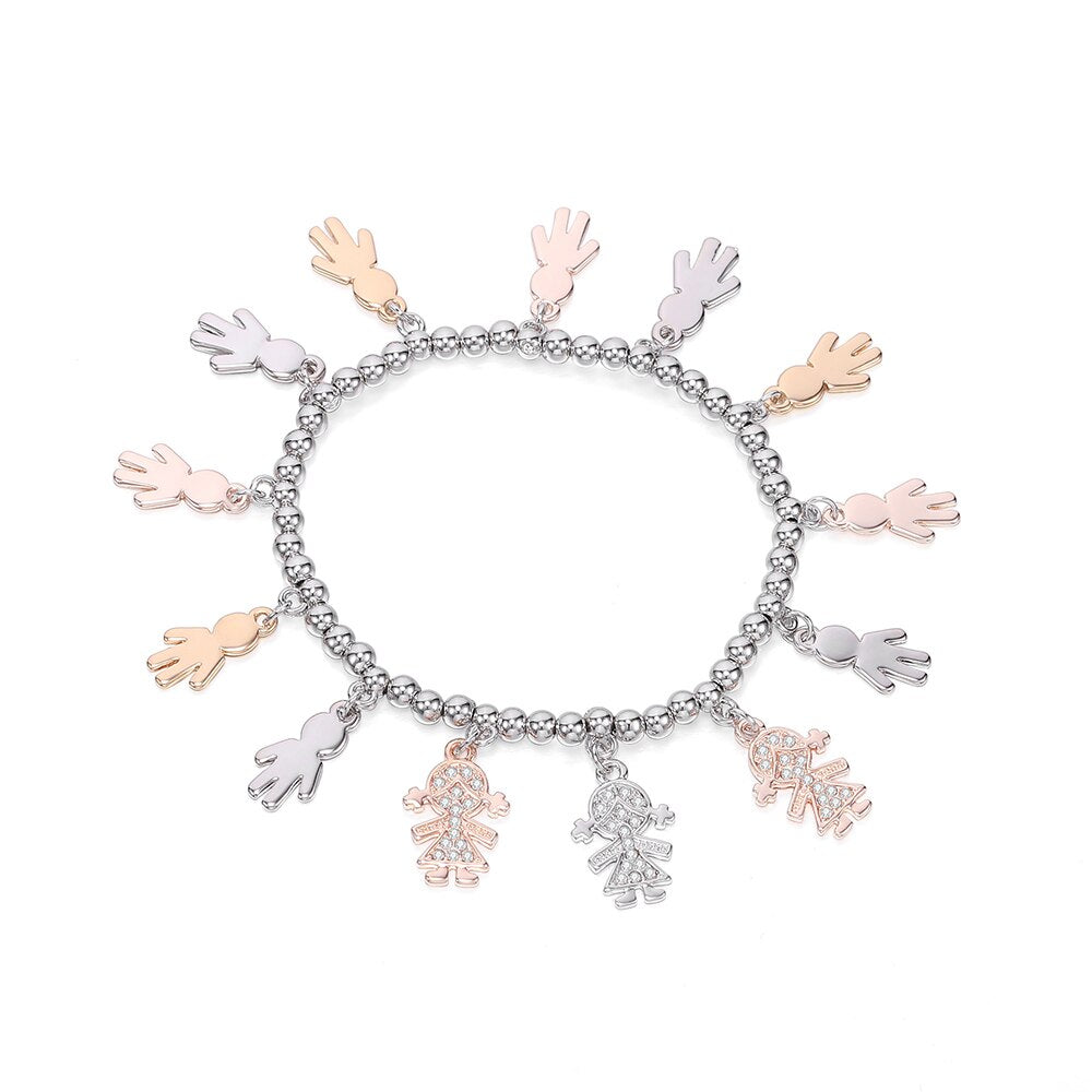 Adjustable Full Boy and Girl Charms Beaded Bracelet For Women Cute Gold Silvery Crystal Bracelets 2022 Jewelry Gift
