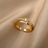 Adjustable Geometric Zircon Rings For Women Stainless Steel Gold Color Open Couple Ring Wedding Band Jewerly Gift anillos