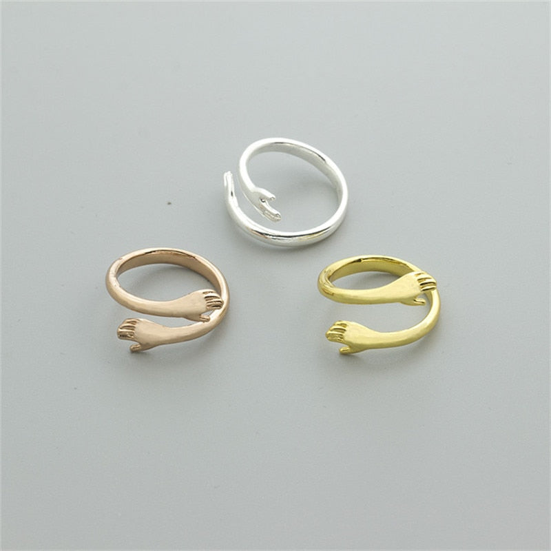Adjustable Hand Rings For Women Vintage Gothic Stainless Steel Hug Muscle Hands Ring Party Wedding Couple Jewelry Bague Femme