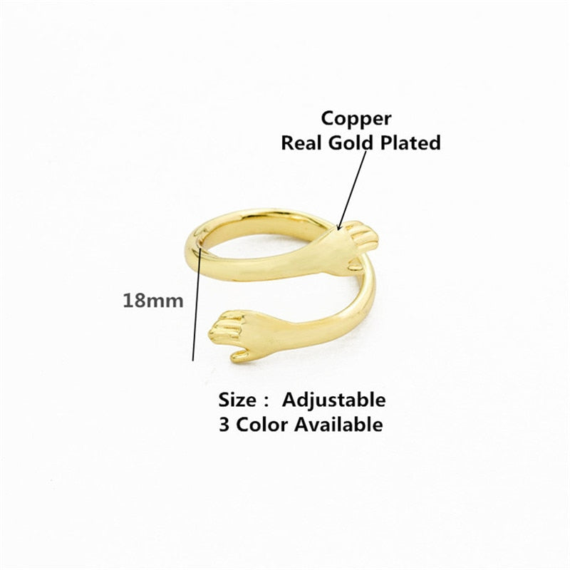 Adjustable Hand Rings For Women Vintage Gothic Stainless Steel Hug Muscle Hands Ring Party Wedding Couple Jewelry Bague Femme