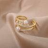 Adjustable Imitation Pearls Rings for Women  Three Layers Zircon Stainless Steel Ring 2023 Trend Aesthetic Wedding Jewelry