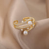 Adjustable Imitation Pearls Rings for Women  Three Layers Zircon Stainless Steel Ring 2023 Trend Aesthetic Wedding Jewelry