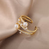 Adjustable Imitation Pearls Rings for Women  Three Layers Zircon Stainless Steel Ring 2023 Trend Aesthetic Wedding Jewelry