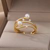 Adjustable Imitation Pearls Rings for Women  Three Layers Zircon Stainless Steel Ring 2023 Trend Aesthetic Wedding Jewelry