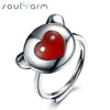 Adjustable Luxury Rings For Women Real 925 Silver Red Agate Trendy Party Ring Unique Fashion Fine Jewelry Monkey Face Shape Ring