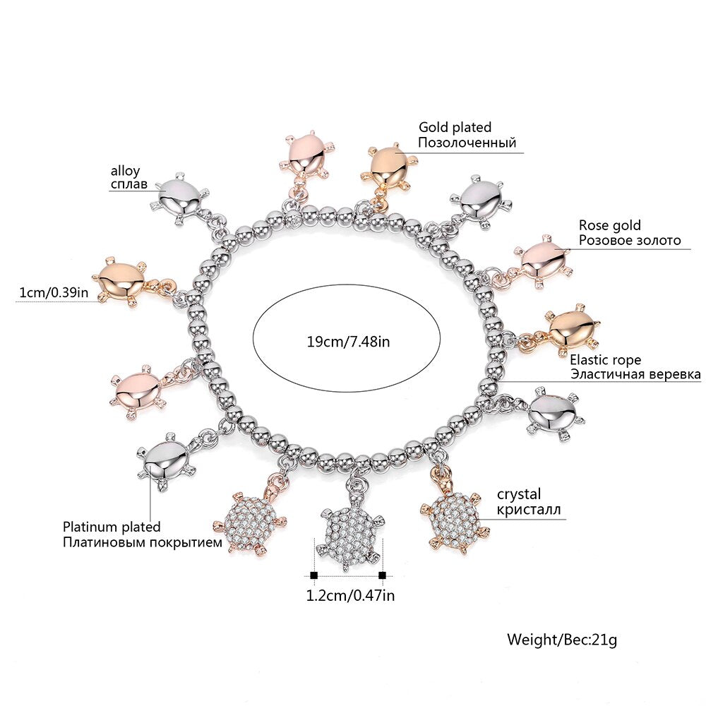 Adjustable MIX Color Charms Bracelets Anklets Trotoise Dangle Crystal Animal For Women Bracelet 2022 Jewellery Gift