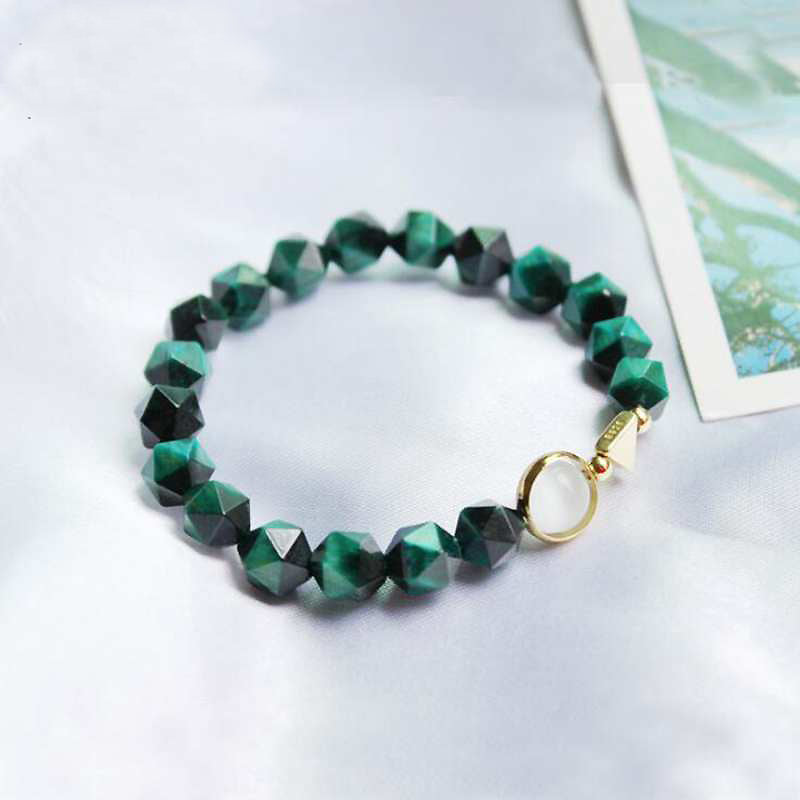 Adjustable Natural Stone Green Tiger's Eye White Opal Bracelet Ladies Gold Color Real 925 Sterling Silver Woman Bracelets YBR074