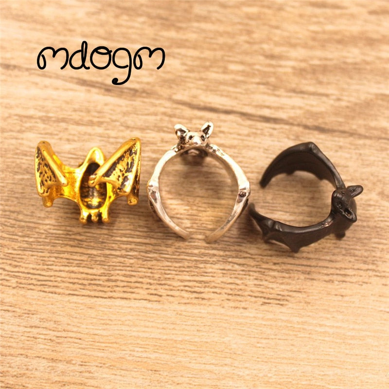 Adjustable Open Bats Animal Ring Cute Funny Jewelry Antique Retro Gold Silver For Women Men Kids Female Punk Birthd Gift