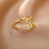 Adjustable Open Zircon Circle Rings For Women Stainless Steel Geometric Irregular Crystal Ring Female Wedding Jewelry Gift