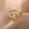 Adjustable Open Zircon Circle Rings For Women Stainless Steel Geometric Irregular Crystal Ring Female Wedding Jewelry Gift