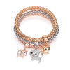 Adjustable Rose Gold Alloy Lovely Cat Bracelets for Women 3pcs/set Gold Silvery Popcorn Chain Crystal Animal Jewelry