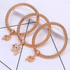 Adjustable Rose Gold Alloy Lovely Cat Bracelets for Women 3pcs/set Gold Silvery Popcorn Chain Crystal Animal Jewelry