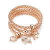 Adjustable Rose Gold Alloy Lovely Cat Bracelets for Women 3pcs/set Gold Silvery Popcorn Chain Crystal Animal Jewelry